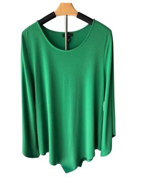 Alfani Womens Green Long Sleeve Top L Polyester/Spandex